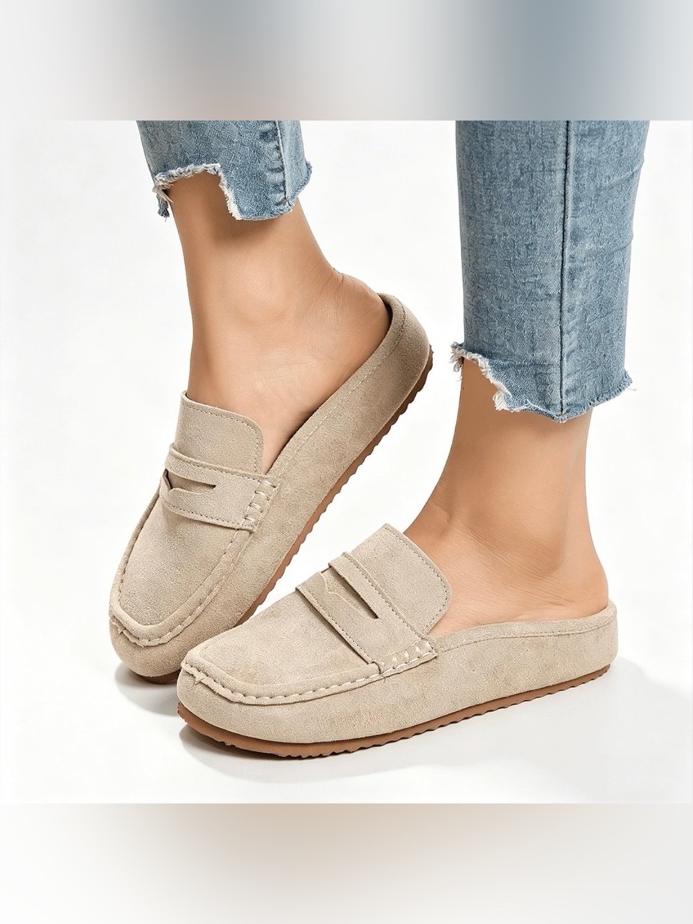Women's BRAND NEW Faux Suede Penny Loafer Mule Clogs, Casual Backless Loafers